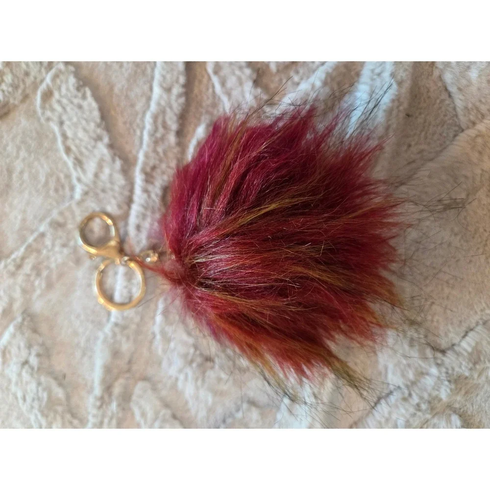 Set of 6 Faux Fur Pom Pom Keychains Gold Tone Clasp Bag Charms Multi Color